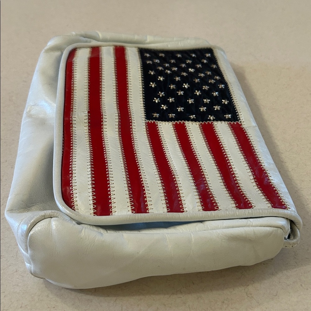 USA Colors White Leather American Flag Shoulder Crossbody Bag Purse Clutch - Picture 12 of 16